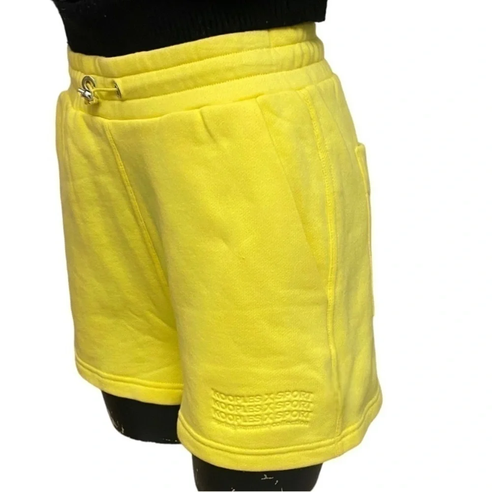 NEW The Kooples x Sport Neon Yellow Logo Fleece Sweat Shorts